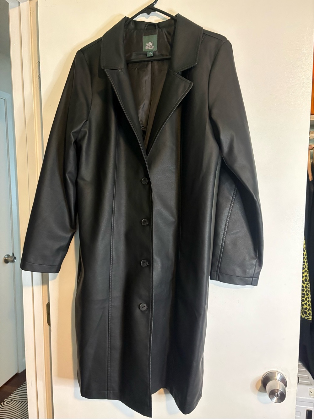 wild fable Black Faux Leather Long Coat